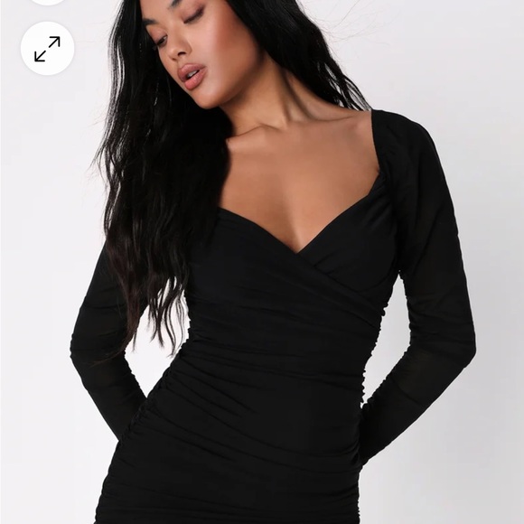 Always Sultry Black Ruched Mesh Long Sleeve Bodycon Midi Dress - Picture 3 of 4